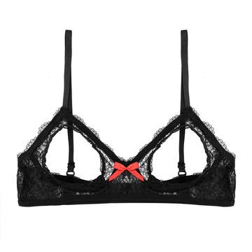 Women's Black Open Cup Bras / Sexy Lace Wire-Free Unlined Lingerie - EVE's SECRETS
